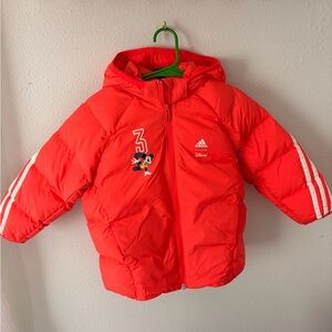 adidas x Disney / Mickey Mouse Bright Red Kids Puffer Jacket with Hood